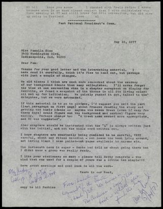 Alice H. Wick to Pamella Sims Letter, May 10, 1977