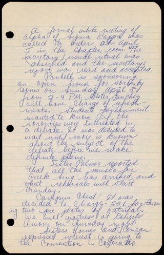 Formal White Alpha Chapter Meeting Minutes, April 5, 1962