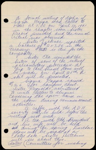 Formal White Alpha Chapter Meeting Minutes, April 12, 1961