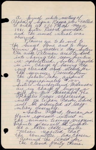 Formal White Alpha Chapter Meeting Minutes, May 10, 1961