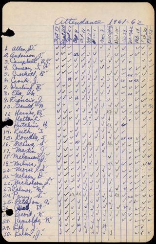 Attendance List, September 13, 1961-February 28, 1962