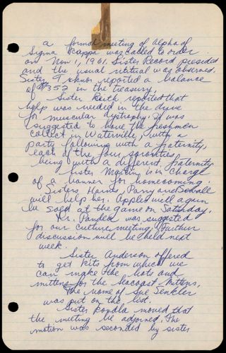 Formal Alpha Chapter Meeting Minutes, November 1, 1961