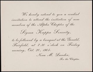 Alpha Chapter Initiation Invitation, October 20, 1905