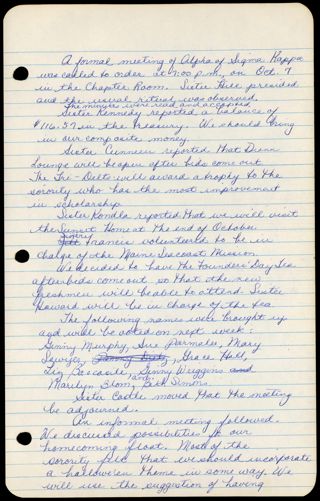 Formal Alpha Chapter Meeting Minutes, October 7, 1960