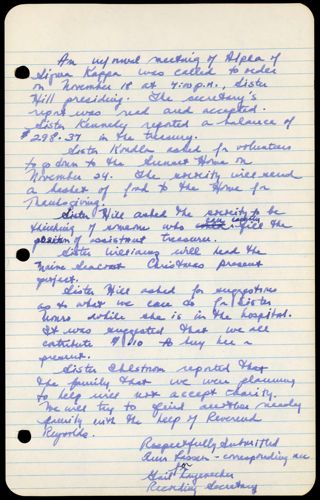 Formal Alpha Chapter Meeting Minutes, November 18, 1960