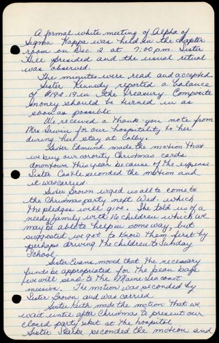 Formal Alpha Chapter Meeting Minutes, December 2, 1960