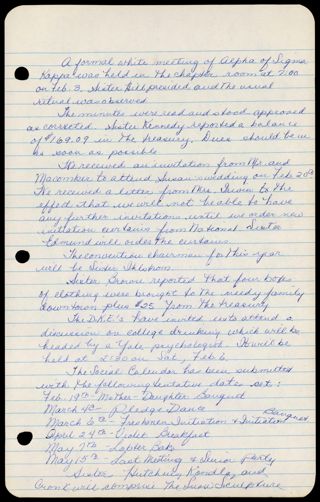 Formal Alpha Chapter Meeting Minutes, February 3, 1961