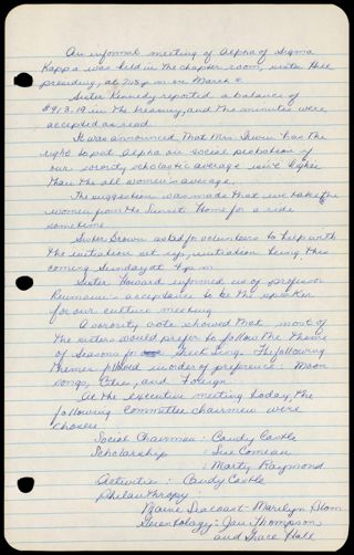 Formal Alpha Chapter Meeting Minutes, March 2, 1961