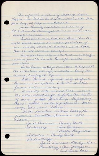 Formal Alpha Chapter Meeting Minutes, March 2, 1961