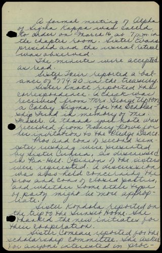 Formal Alpha Chapter Meeting Minutes, March 16, 1961