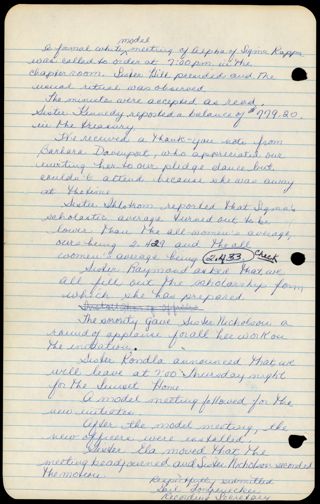 Formal Alpha Chapter Meeting Minutes, March 1961