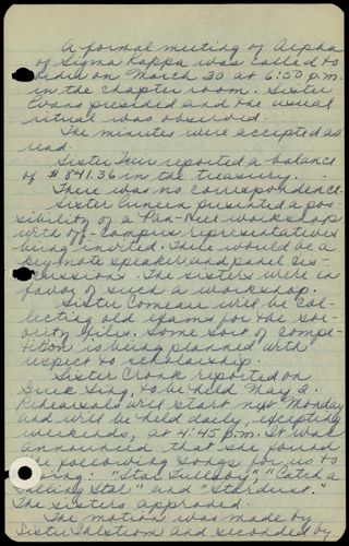 Formal Alpha Chapter Meeting Minutes, March 30, 1961