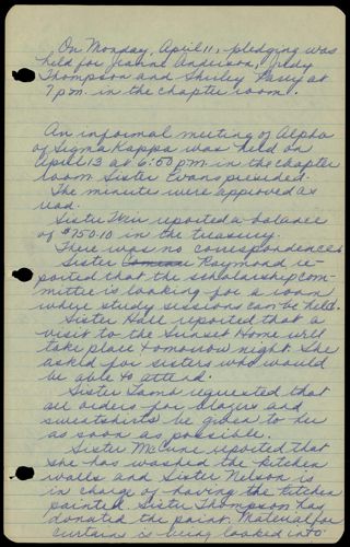 Informal Alpha Chapter Meeting Minutes, April 13, 1961