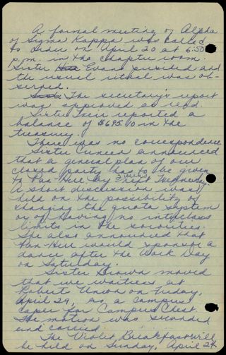 Formal Alpha Chapter Meeting Minutes, April 20, 1961