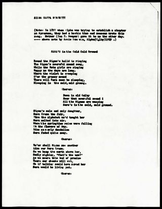 Sara's In The Cold Cold Ground Lyric Sheet 1, 1897