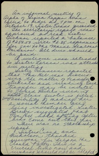 Informal Alpha Chapter Meeting Minutes, October 19, 1961