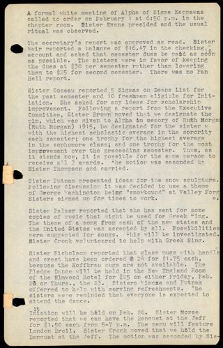 Formal White Alpha Chapter Meeting Minutes, February 1, 1962