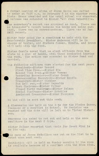 Formal Alpha Chapter Meeting Minutes, February 8, 1962