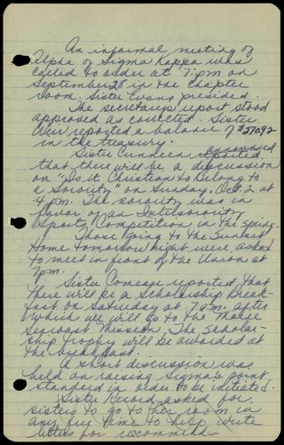 Informal Alpha Chapter Meeting Minutes, September 28, 1961