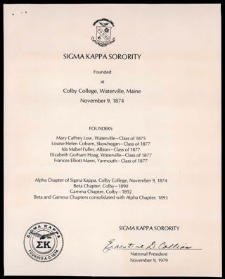 Sigma Kappa Sorority Certificate, November 9, 1979