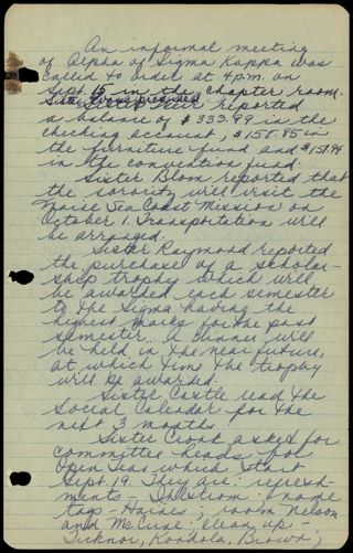 Informal Alpha Chapter Meeting Minutes, September 15, 1961