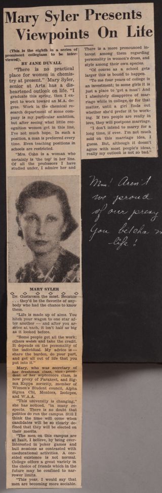 Mary Syler Presents View On Life Newspaper Clipping