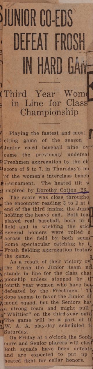 Junior Co-Eds Defeat Frosh In Hard Game Newspaper Clipping