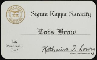 Lois Brow Life Membership Card, October 18, 1946