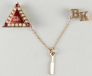 Carol Plummer Crown Pearl and Garnet Point Badge with Beta Kappa Chapter Guard Badge, April 1, 1951