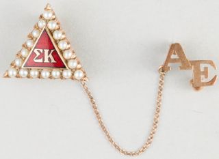 LaVohn Isvik Crown Pearl Badge with Alpha Epsilon Guard and Torch Dangle