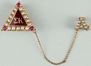 Frances Lowe Crown Pearl Badge with Garnet Points and Alpha Chapter Guard, Spring 1936