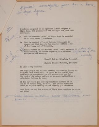 Amendments Proposed by the Syracuse Alumnae Chapter, 1958