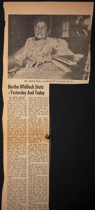 Barbara Whillock Stutz -- Yesterday And Today Newspaper Clipping