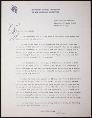 Helen Corbett to Lillian Perkins Letter, February 22, 1971