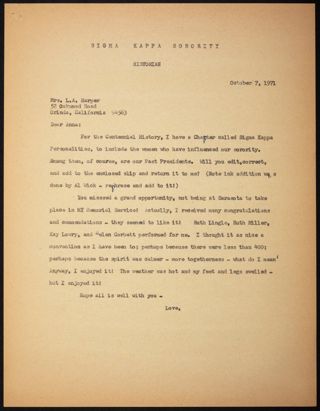 Lillian Perkins to Anna Harper Letter, October 7, 1970