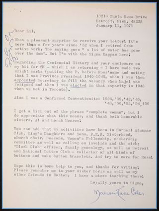 Marion Cole to Lillian Perkins Letter, January 11, 1971