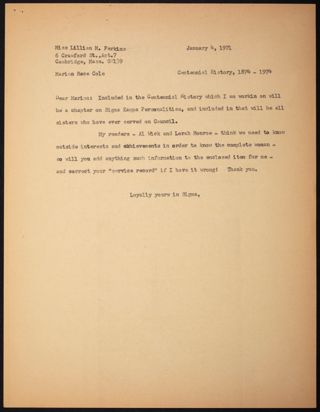Lillian Perkins to Marion Cole Letter, January 4, 1971
