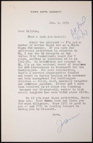 Jean Collett to Lillian Perkins Letter, January 9, 1971