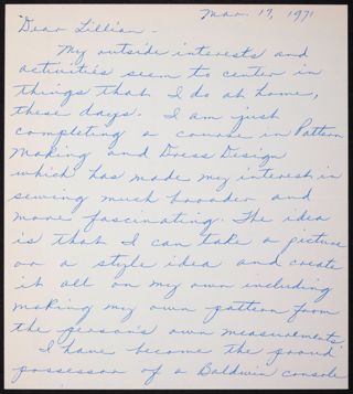 Katherine Lathrop to Lillian Perkins Letter, March 17, 1971