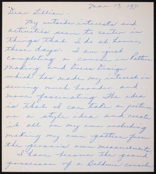 Katherine Lathrop to Lillian Perkins Letter, March 17, 1971