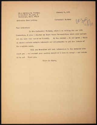 Lillian Perkins to Katherine Lathrop Letter, January 4, 1971