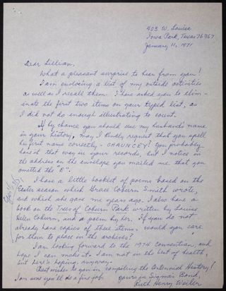 Ruth Weiler to Lillian Perkins Letter, January 11, 1971