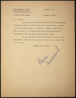 Lillian Perkins to Juanita Warren Letter, January 5, 1971