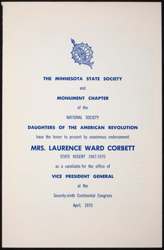 Mrs. Laurence Ward Corbett Endorsement Booklet, April 1970