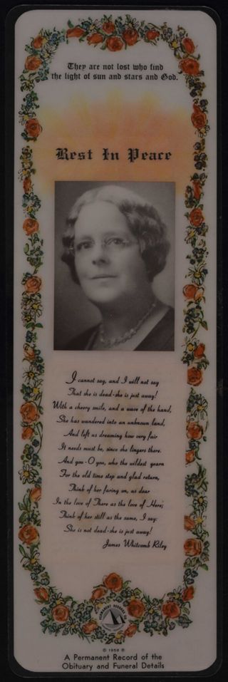 Maude Hawkes Memorial Bookmark, February 22, 1972