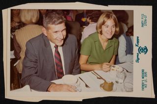 Xi Chapter Member and Her Father Eating at Father's Weekend Photograph, October 17, 1970