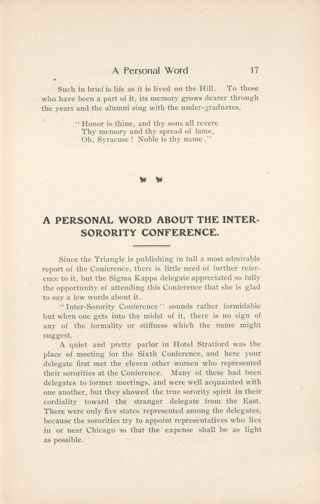 A Personal Word About the Inter-Sorority Conference