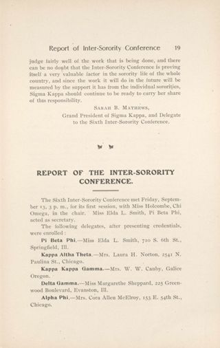 Report of the Inter-Sorority Conference