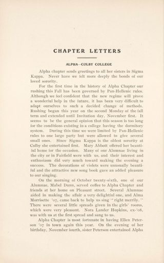 Chapter Letters: Alpha - Colby College, December 1907