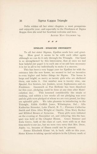 Chapter Letters: Epsilon - Syracuse University, December 1907